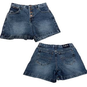 LEI Vintage Y2K Blue Medium Wash Button Fly High Rise Wedgie Denim Jean Shorts